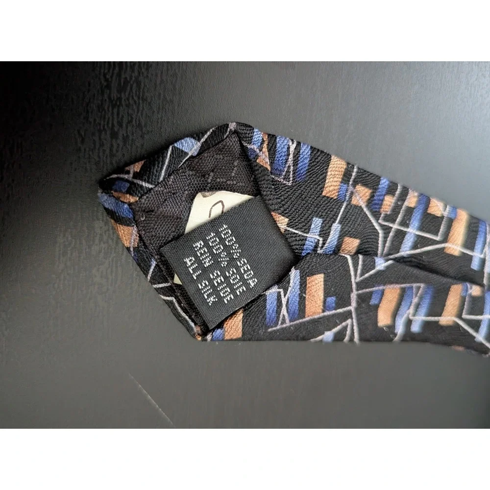 Vintage‎ Milano Abstract Silk Tie Necktie Black Multicolor 58